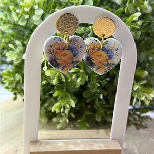 Floral Heart Earrings with Gold Accents